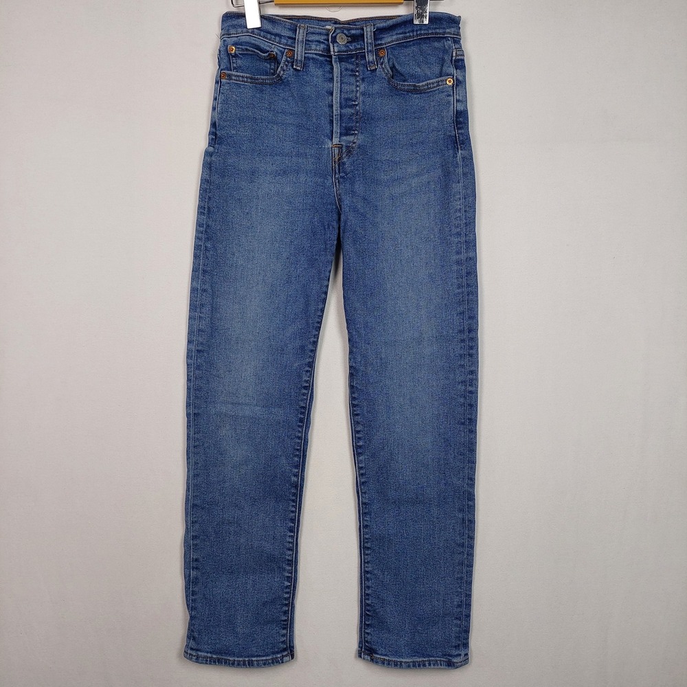 Levis Wedgie Straight Jeans Womens 27 Blue High Rise Button Fly Stretch Denim